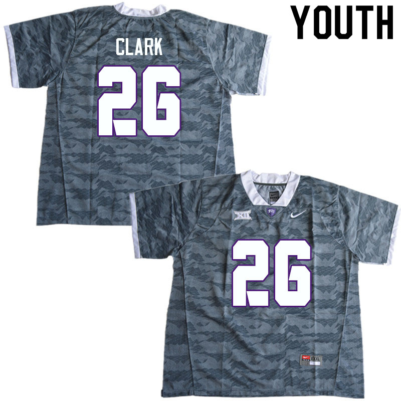 Youth #26 Bud Clark TCU Horned Frogs College Football Jerseys Sale-Gray - Click Image to Close